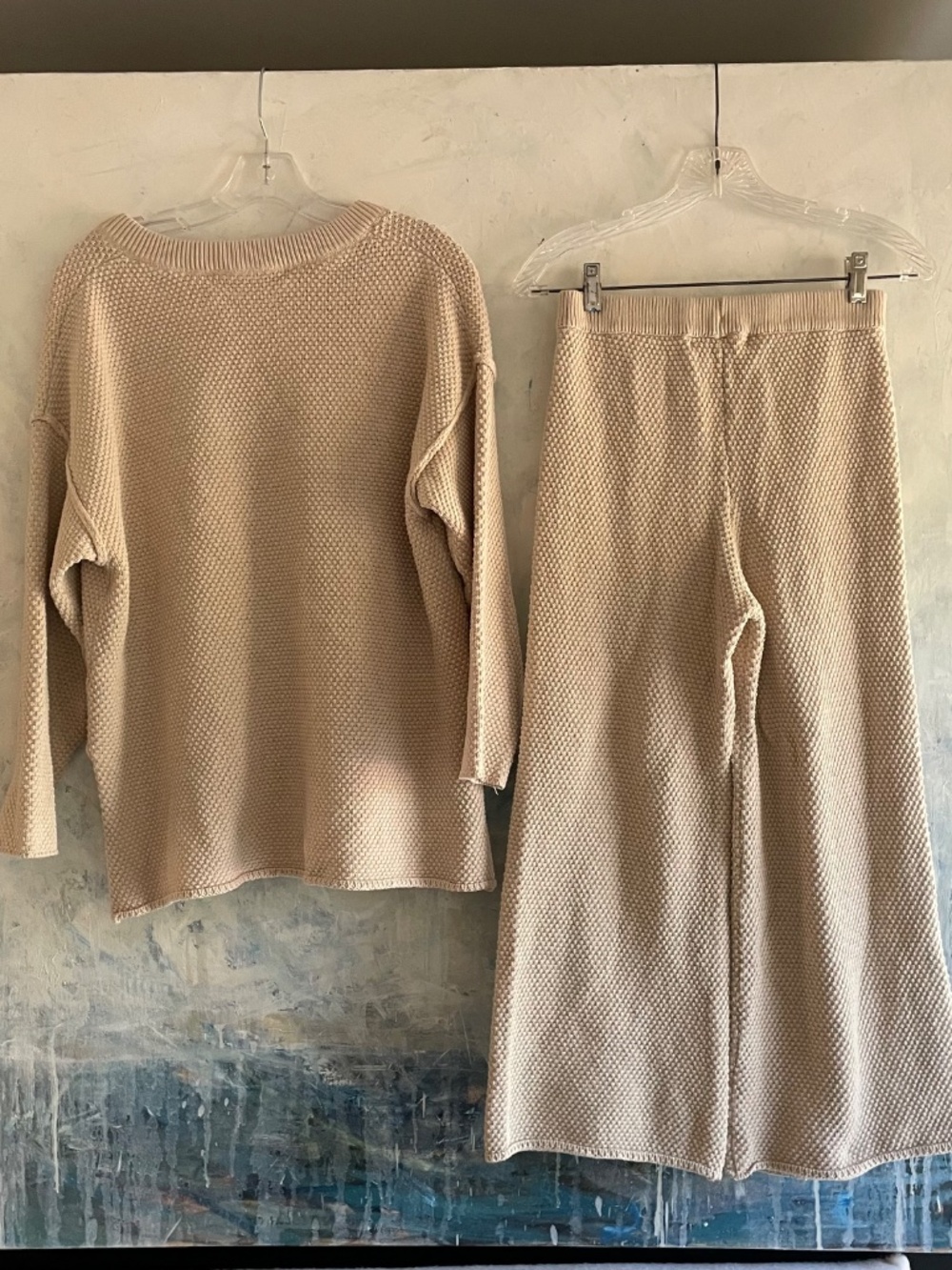Free People Beach Hailee Sweater Set Cream Oatmeal Knit Hanley Top & Pants XS - Picture 14 of 14